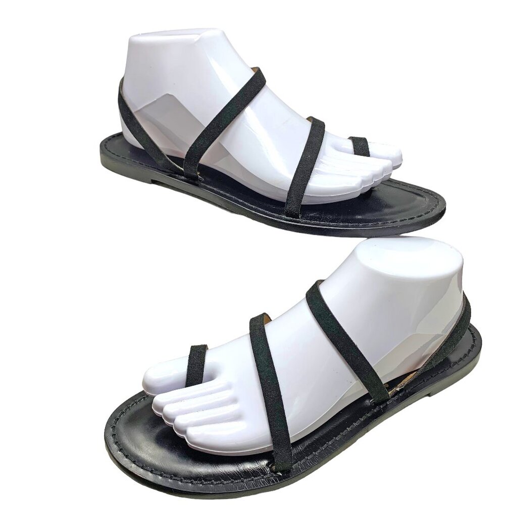 Anthropologie‎ AMANU Nakuru Handmade Black Leather Strappy Sandals